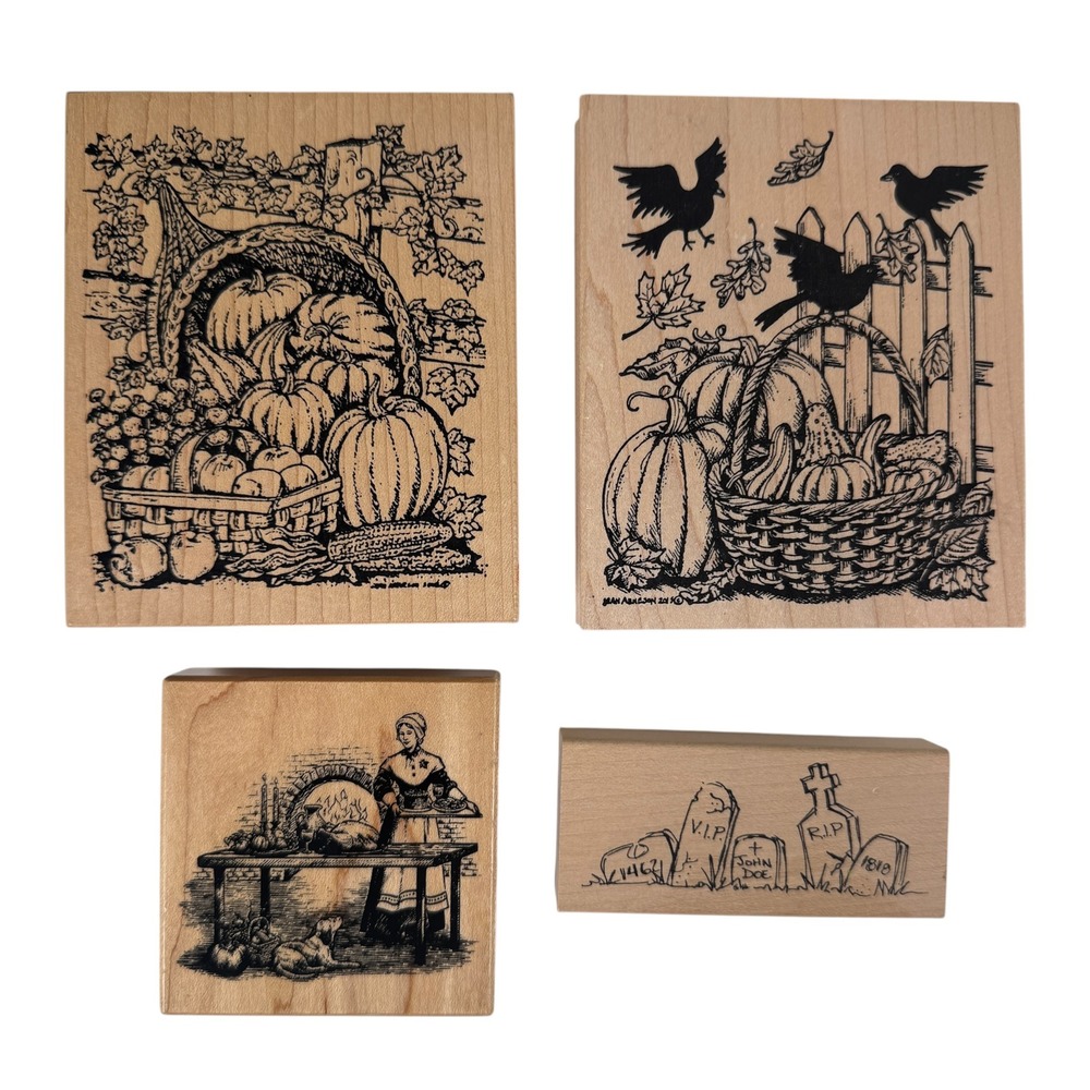 Vintage Fall Holiday Mixed Rubber Stamp Lot Northwoods PSX Harvest Halloween